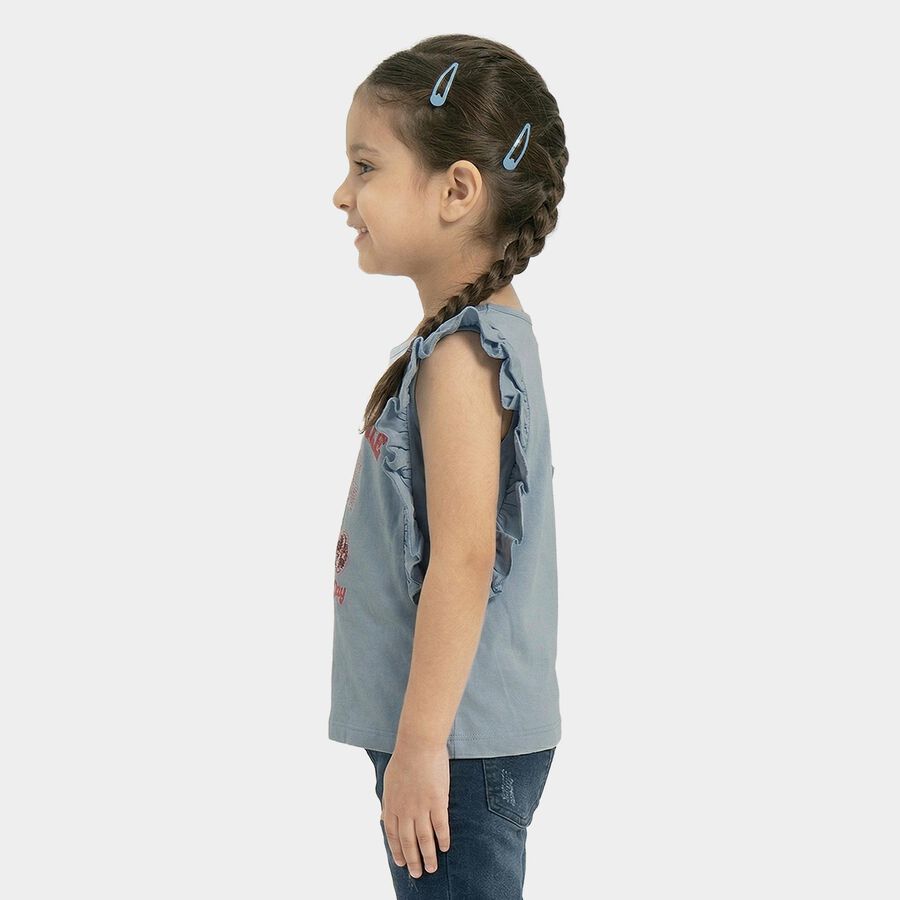 Girls Light Blue Cotton Round Neck Casual T-Shirt, Light Blue, large