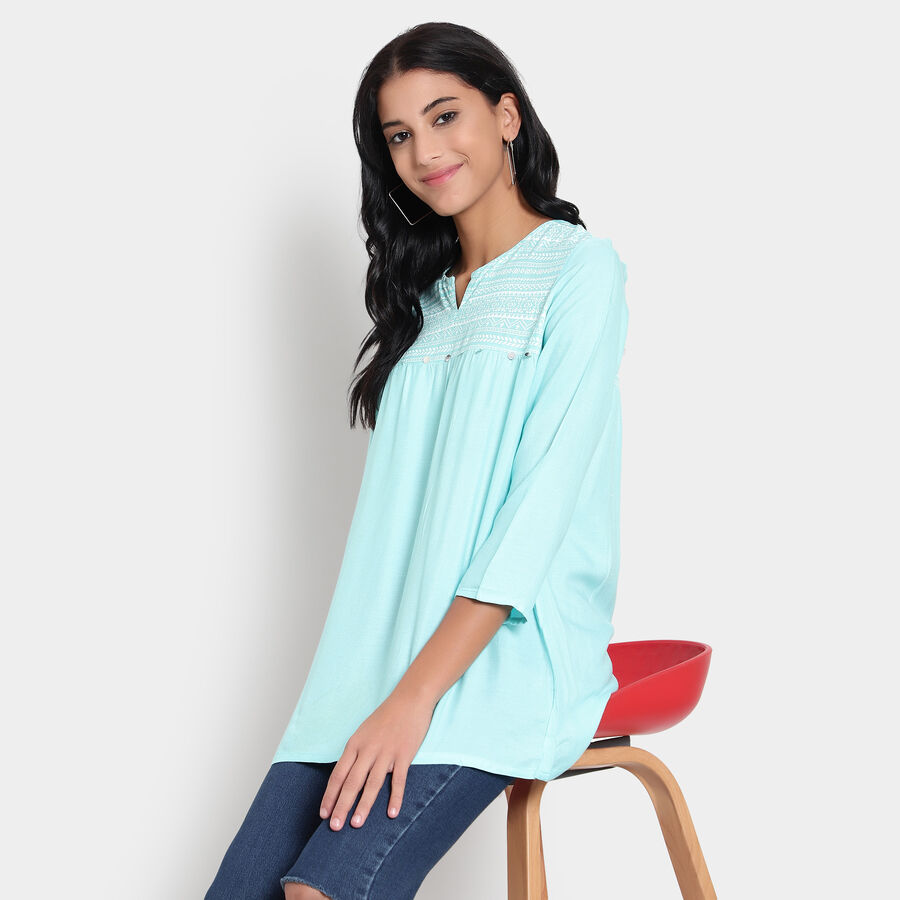 3/4th Sleeves Straight Kurti, Aqua, large image number null