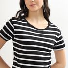 Women's Jet Black Round Neck Crop Top, Black, small image number null