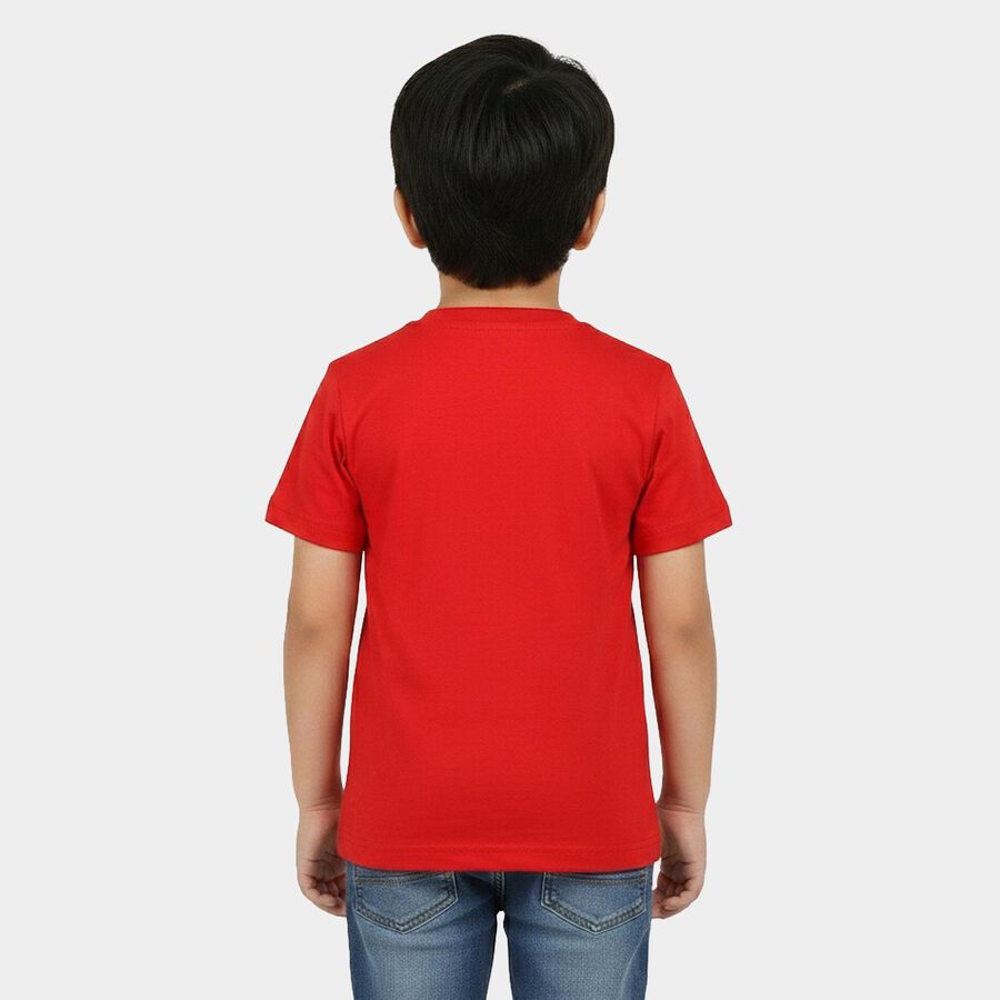 Boys Red Crew Neck Regular Boys T-Shirt, Red, large
