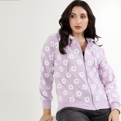 Women's Soft Lavender Hooded Casual Sweatshirt