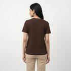 Women's Brown Round Neck Graphic Print Regular T-Shirt, Brown, small