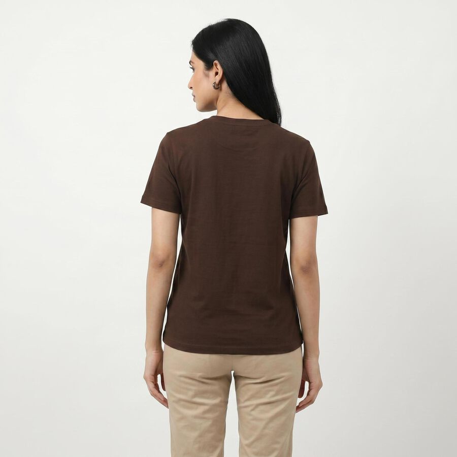 Women's Brown Round Neck Graphic Print Regular T-Shirt, Brown, large