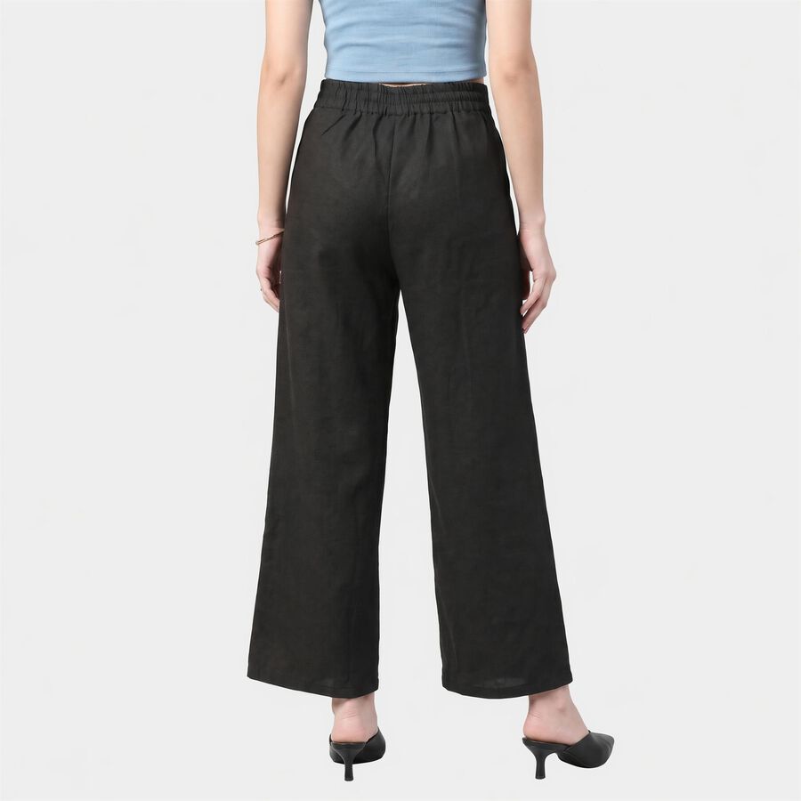 Women's Dark Grey Wide Leg Solid Trousers, गहरा ग्रे, large