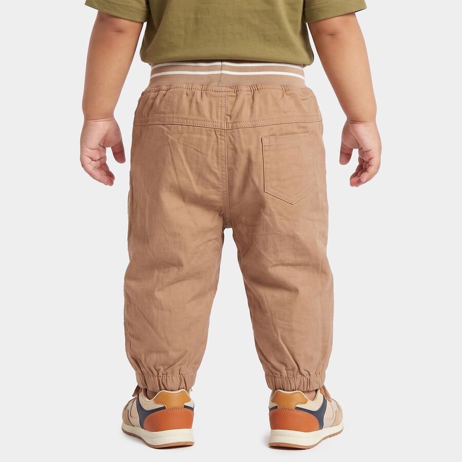 Infants Beige Regular Fit Jogger Trousers, गहरा पीला, large