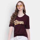 Printed Round Neck T-Shirt, Wine, small image number null