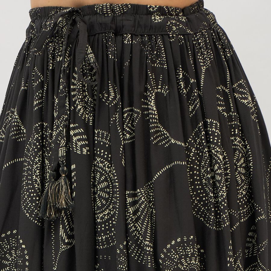 Women's Jet Black Printed Flared Ethnic Maxi Skirt, Light Grey, large image number null