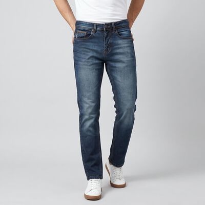 Men's Navy Blue Slim Fit Washed Jeans