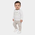 Infants' Grey 100% Cotton Round Neck Striped Baba Suit, हल्का ग्रे, small