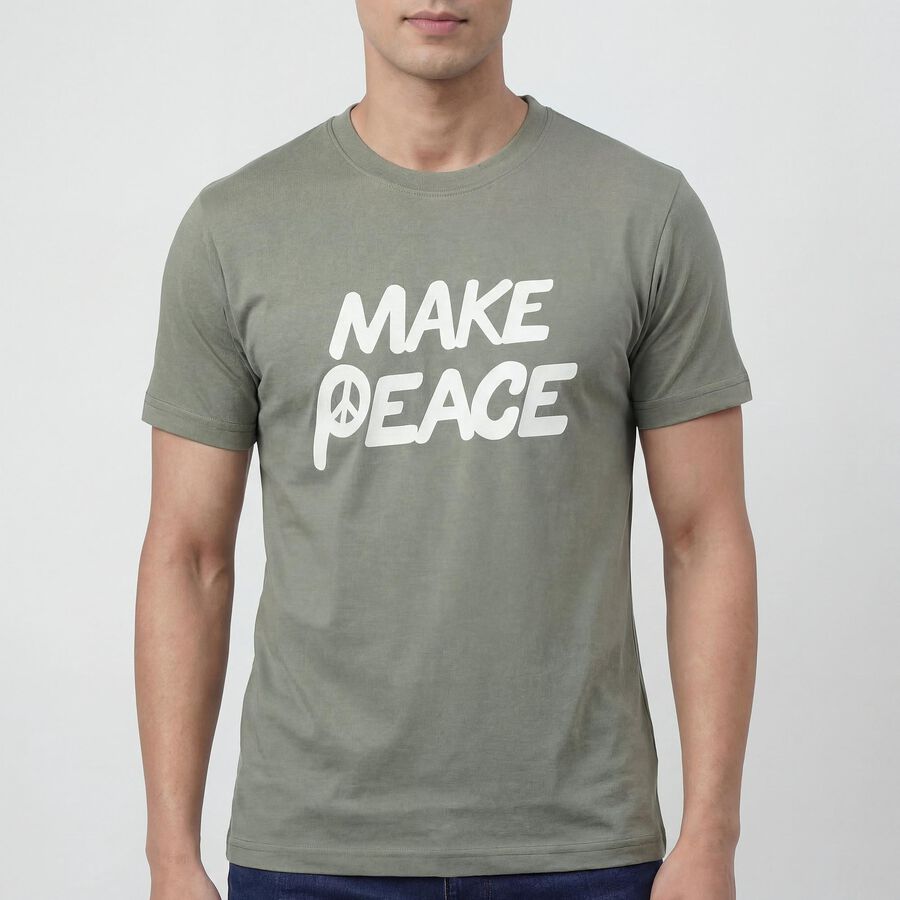 Men's Mint Green Round Neck Casual T-Shirt, Light Green, large