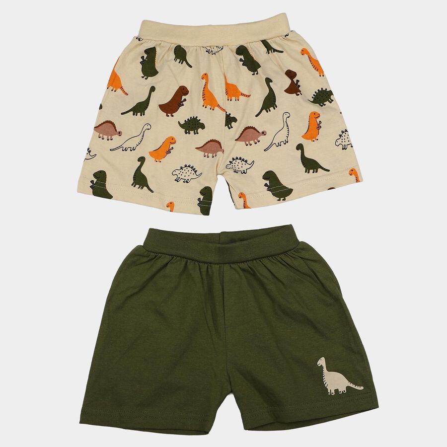 Infants' Olive Green Regular Fit Printed Half Pant, ओलिव, large