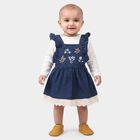 Infants' Navy Blue Fit and Flare Embroidered Ruffle Strap Frock, मध्यम नीला, small
