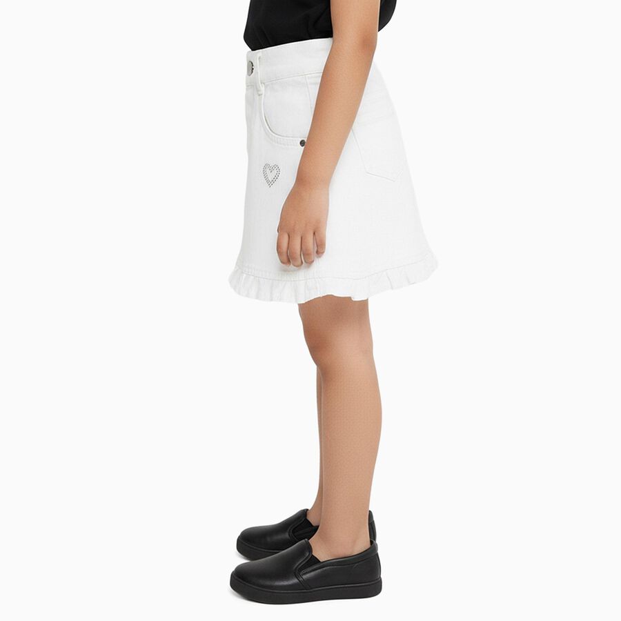 Girls' Bright White Ruffle Hem Cotton Blend Skirt, Off White, large image number null