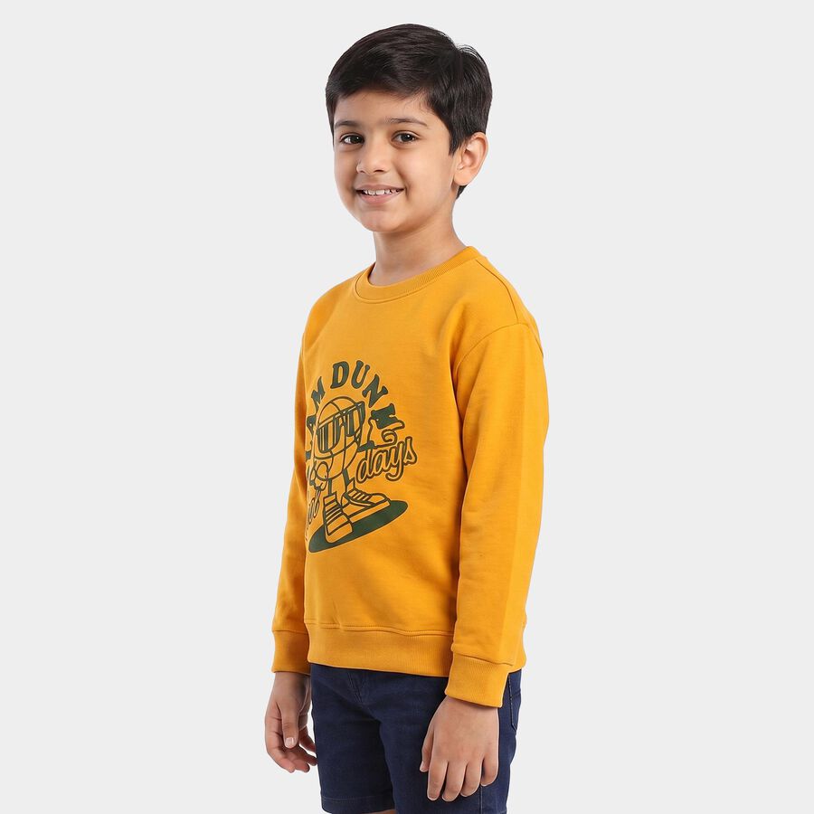 Boys' Mustard Crew Neck Graphic Print Sweatshirt, मस्टर्ड, large