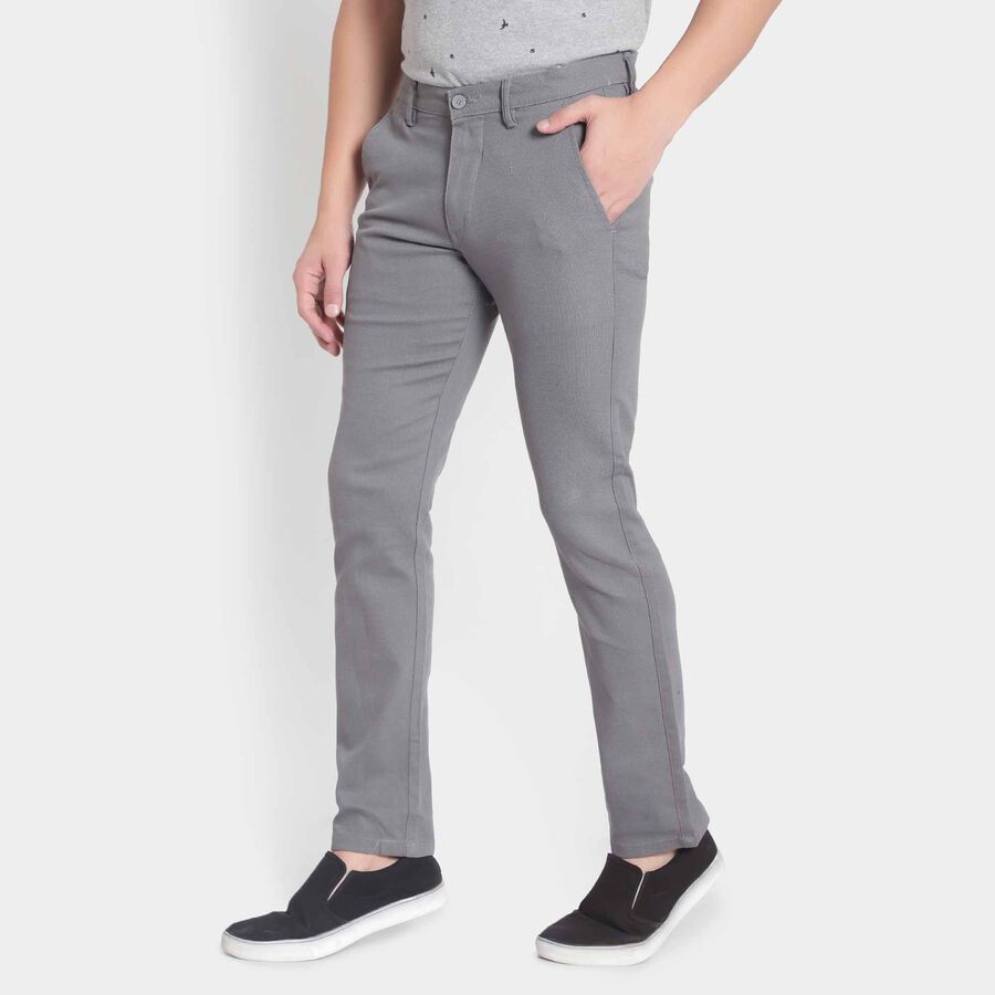 Printed Cross Pocket Slim Fit Trousers, Light Grey, large image number null