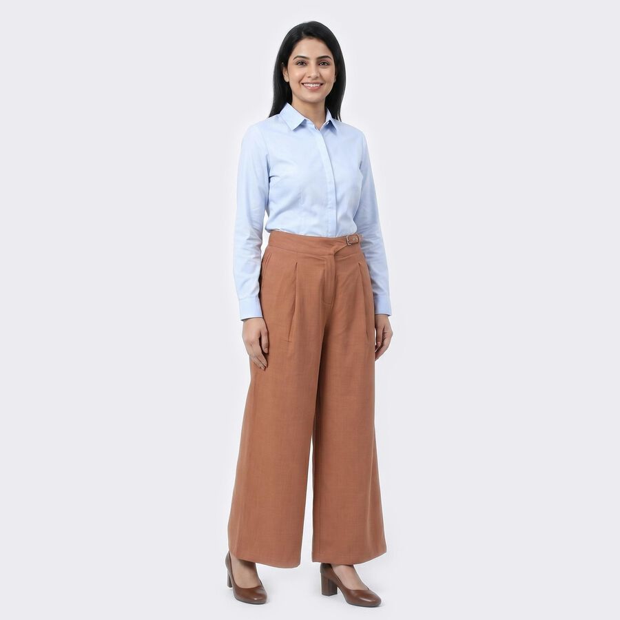 Women's Rust Wide Leg Pleated Trousers, Rust, large