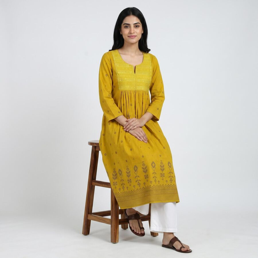 Women's Light Green Cotton Kurta, Light Green, large
