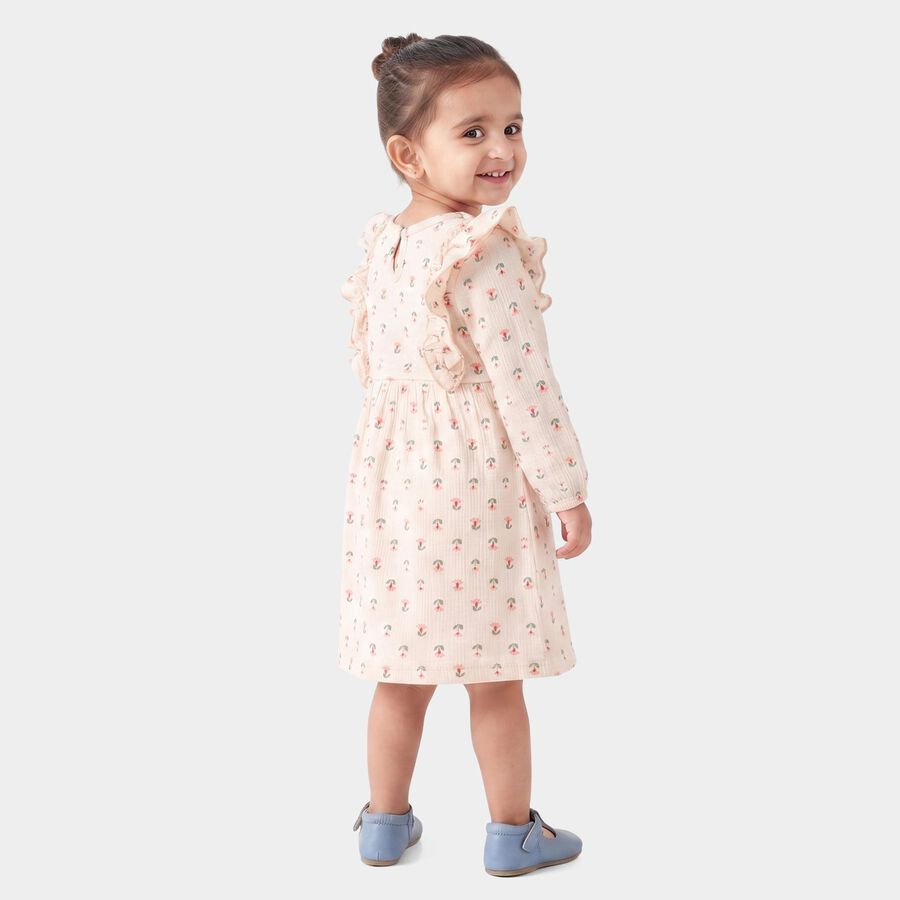Infants' Beige Fit and Flare Floral Printed Frock, Beige, large