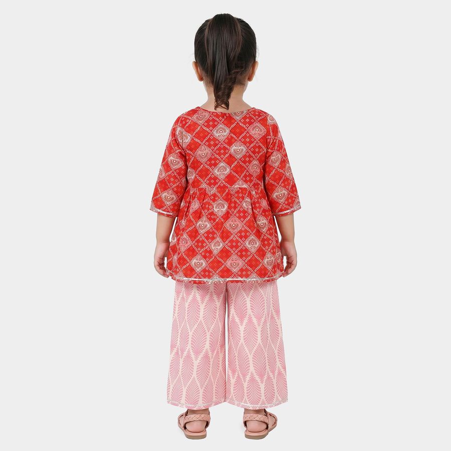 Girls Coral Round Neck Fusion Set Upper and Bottom Set, मूँगा (कोरल), large