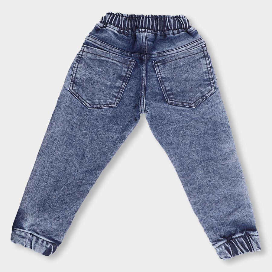 Boys' Stonewashed Blue Slim Fit Jogger Jeans, मध्यम नीला, large image number null