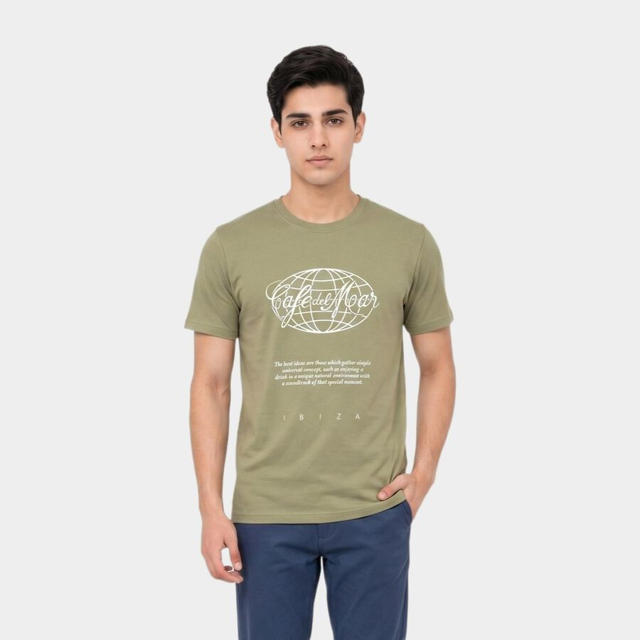 Men's Green Round Neck Regular T-Shirt, हल्का हरा, large