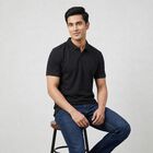 Men's Navy Blue Cotton Polo Neck Solid Polo T-Shirt, Navy Blue, small