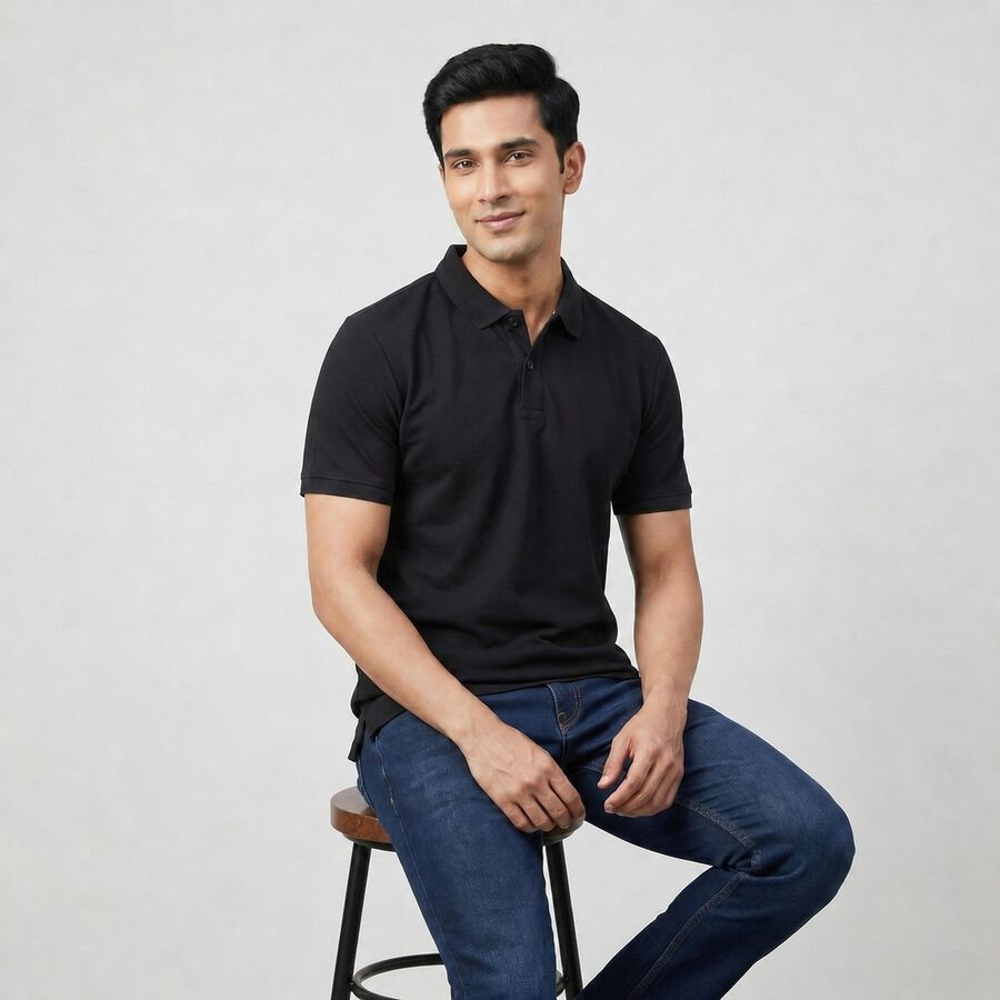 Men's Navy Blue Cotton Polo Neck Solid Polo T-Shirt, Navy Blue, large