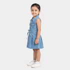 Girls' Light Blue Fit and Flare Belted Shirt Collar Frock, Light Blue, small