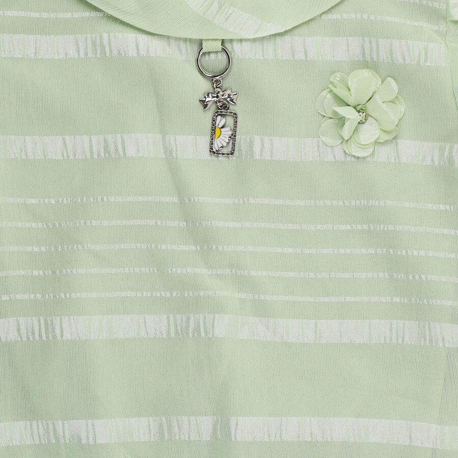 Girls' Light Sage Green Peter Pan Collar Romantic T-Shirt, Light Green, large