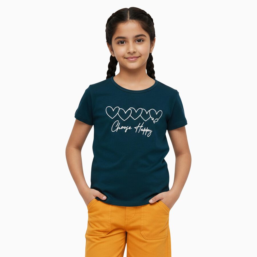 Girls' T-Shirt, गहरा हरा, large image number null