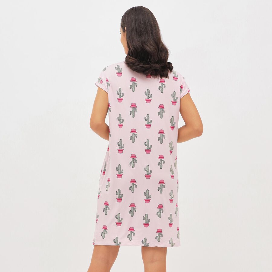 Women's Light Pink Round Neck Casual Nighty, Light Pink, large image number null