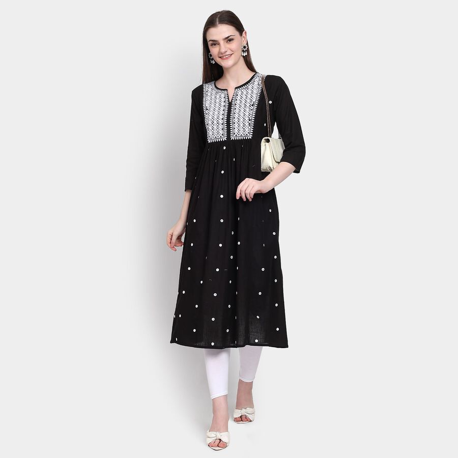 Ladies' 100% Cotton Kurta, काला, large image number null