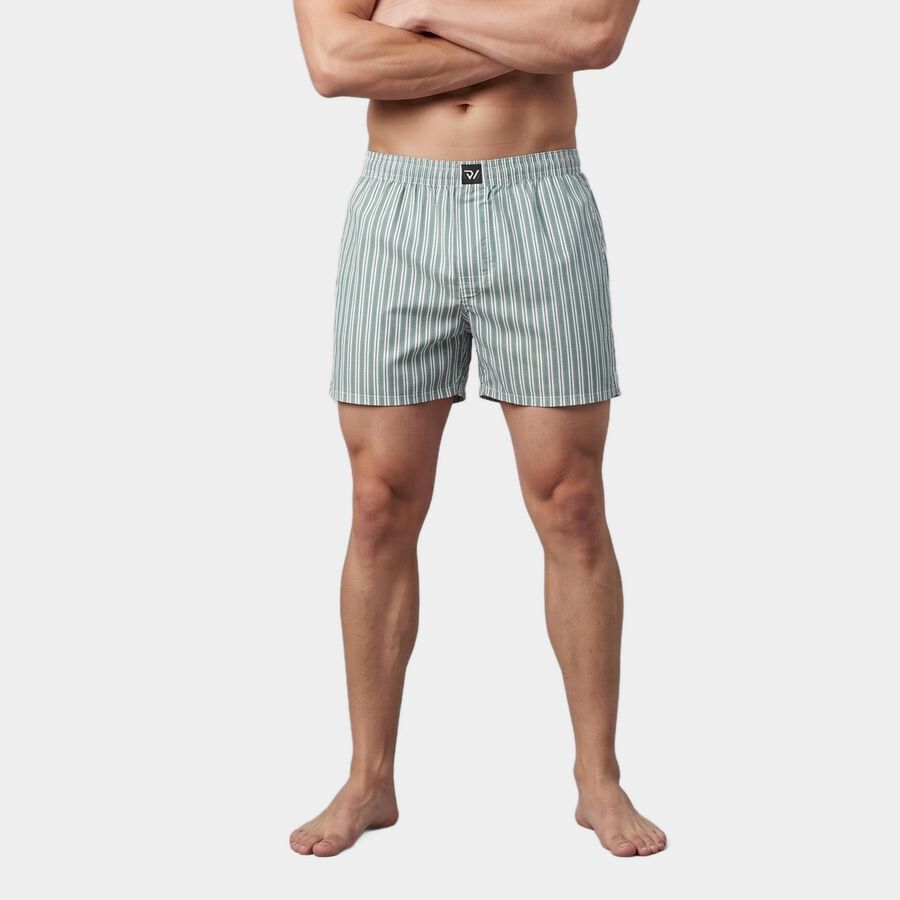 Men's Green Classic Fit Striped Boxers, Dark Green, large