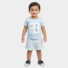 Infants Light Blue Cotton Crew Neck Short Set Upper and Bottom Set, Light Blue, small