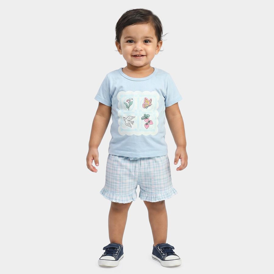 Infants Light Blue Cotton Crew Neck Short Set Upper and Bottom Set, Light Blue, large