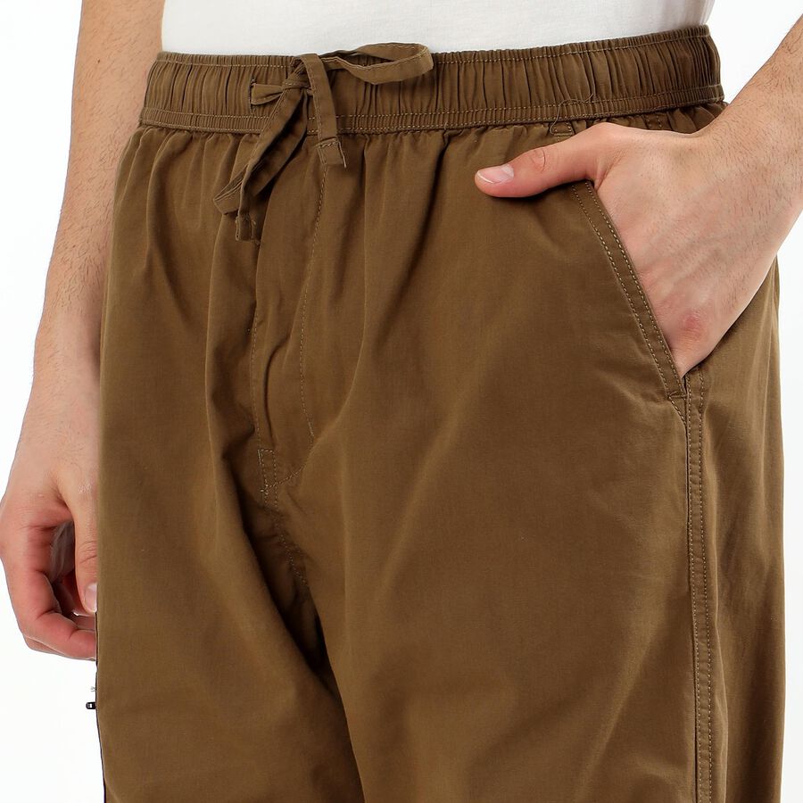 Men's Warm Camel Brown Relaxed Fit Cargo Track Pants, Khaki, large image number null