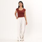 Women's Rust Round Neck Casual T-Shirt, Rust, small
