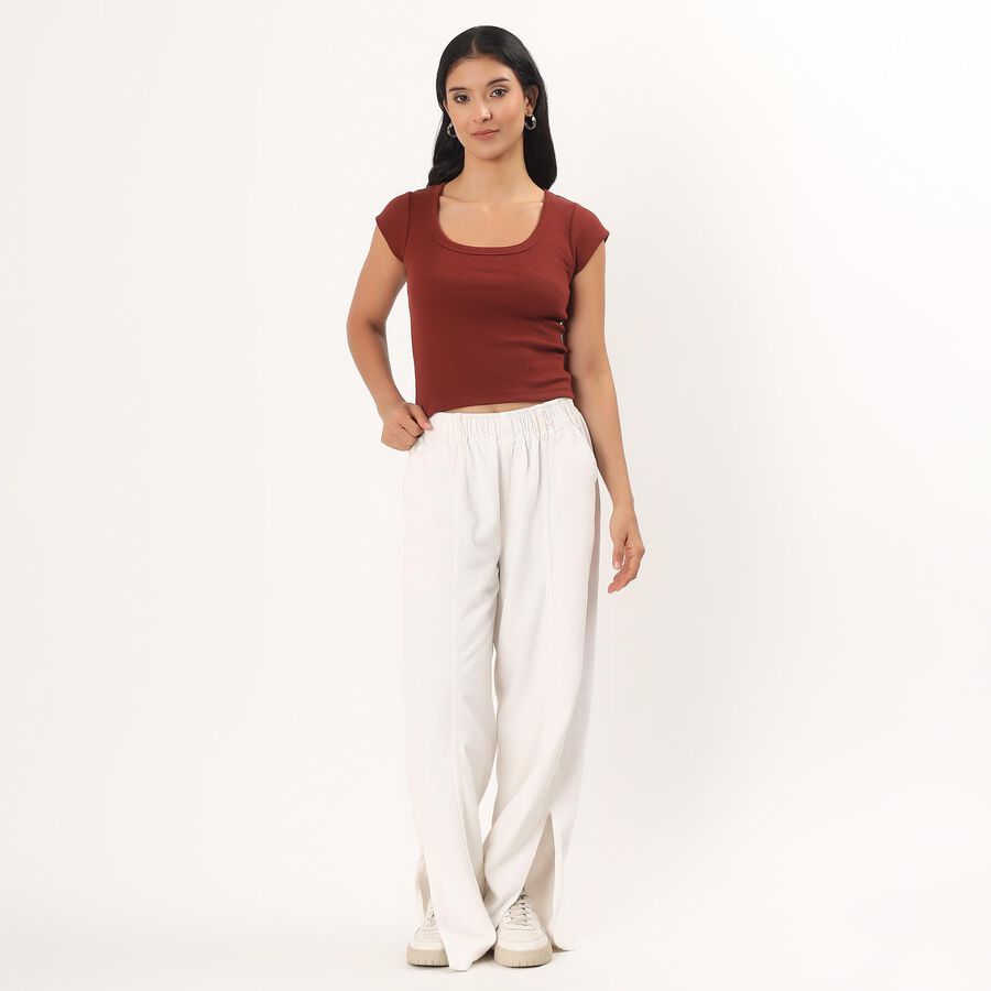 Women's Rust Round Neck Casual T-Shirt, Rust, large