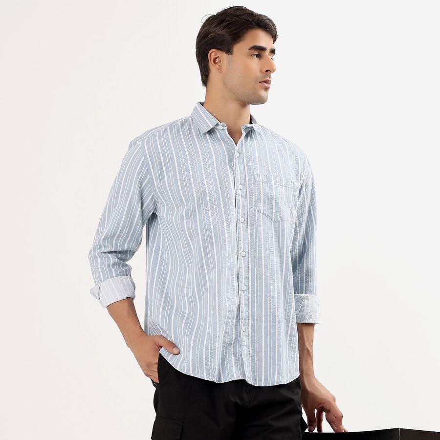 Men's Light Blue Cotton Classic Casual Shirt, Light Blue, large image number null