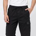 Men's Black Slim Fit Cargo Trousers, काला, small