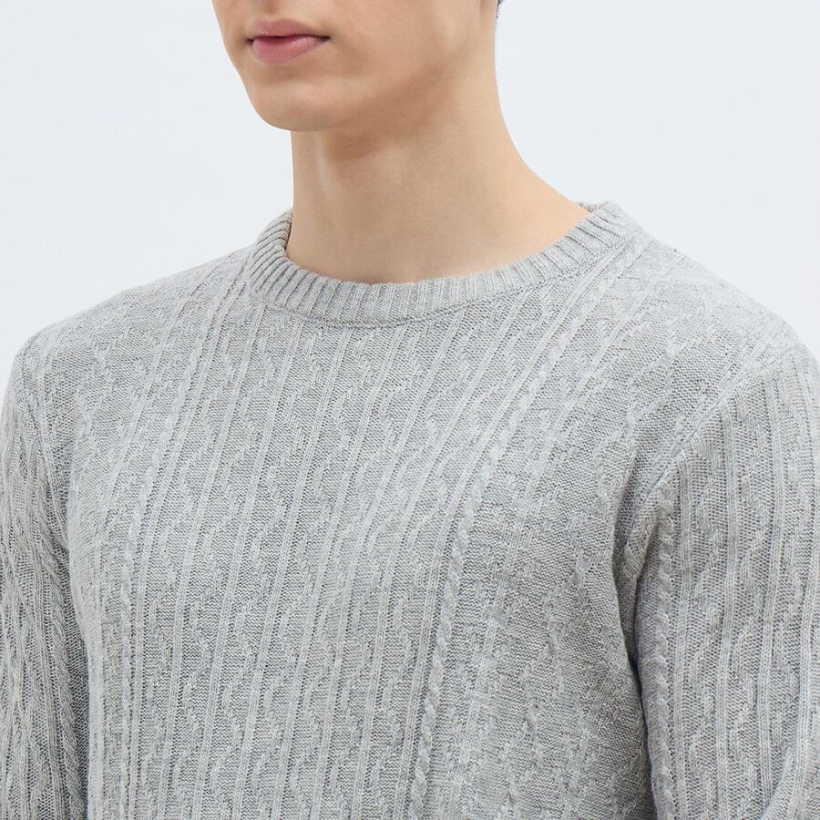 Men's Light Grey Crew Neck Casual Pullover, मिश्रित हल्का ग्रे, large image number null