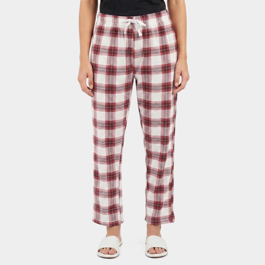 Women's Wine Straight Fit Checked Cotton Pyjama, Wine, large