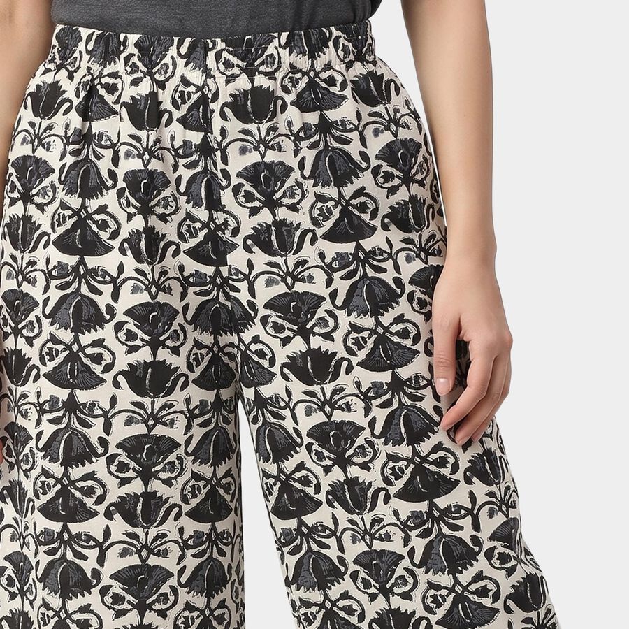 Women's Dark Grey Regular Fit Floral Printed Palazzos, Dark Grey, large