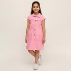 Girls' Soft Pink Button-Down Casual Frock, हल्का गुलाबी, small image number null