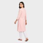 Women's Pink V-Neck Embroidered Kurta, गुलाबी, small