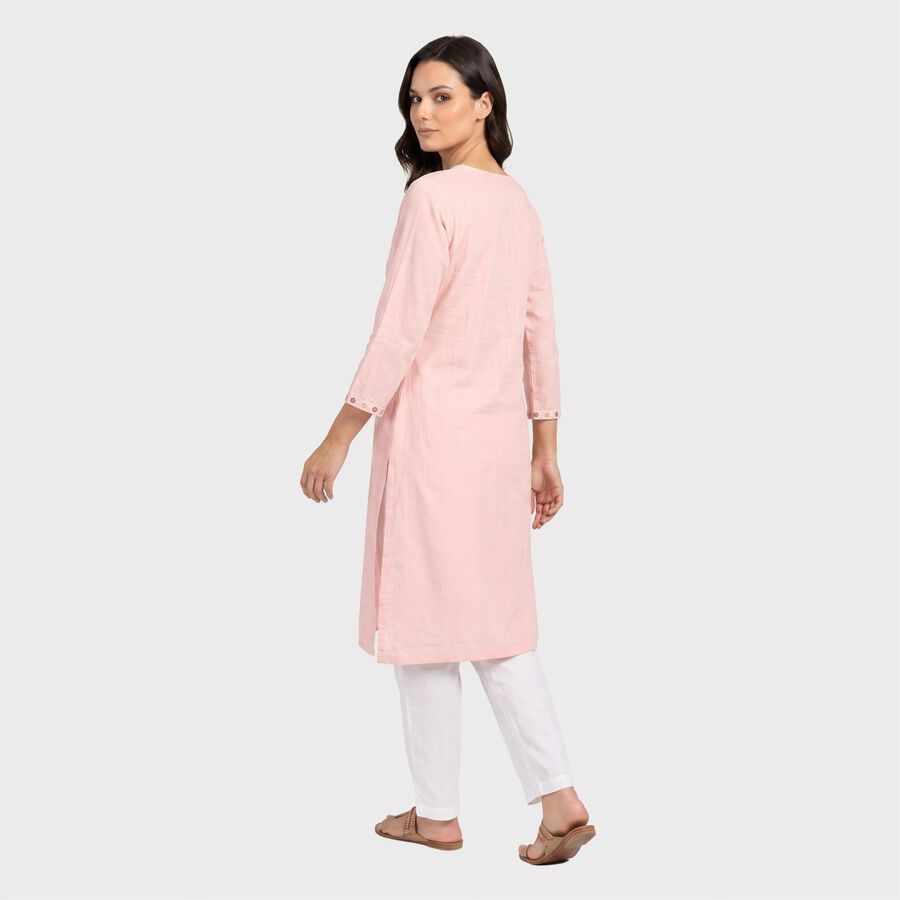 Women's Pink V-Neck Embroidered Kurta, गुलाबी, large