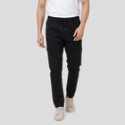Men's Black Slim Fit Cargo Trousers, Black, small