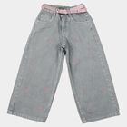 Girls' Grey Straight Fit Embroidered Jeans, Light Grey, small