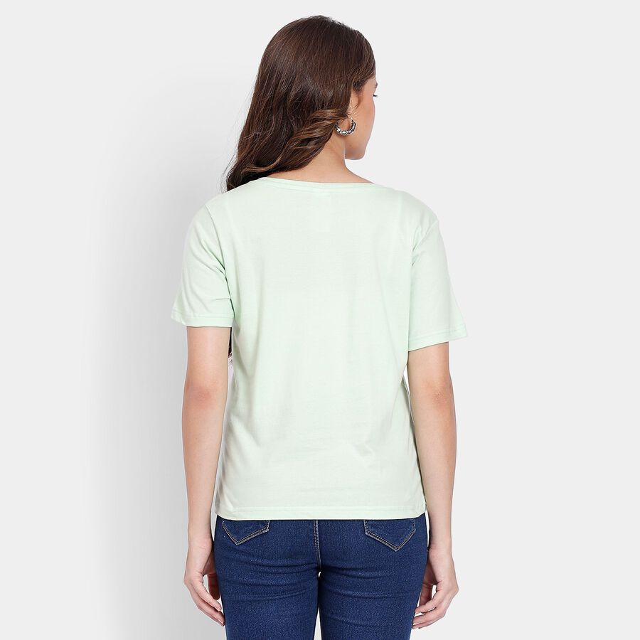 Ladies' Cotton Round Neck T-Shirt, Light Green, large image number null