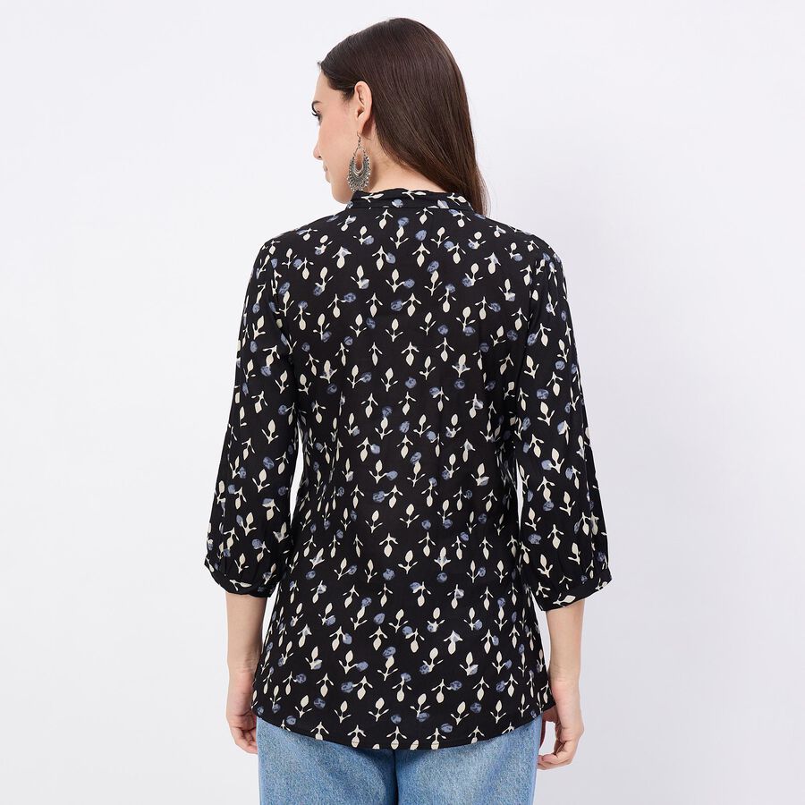 Women's Black Mandarin Collar Printed Sleeveless Kurti, Black, large